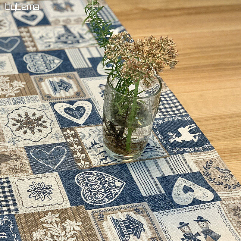 Gobelin-Tischdecke, Schal PATCHWORK HERZ blau