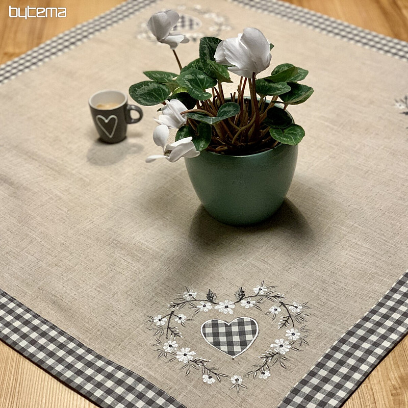 Bestickte Tischdecke COUNTRY STYLE HERZ grau