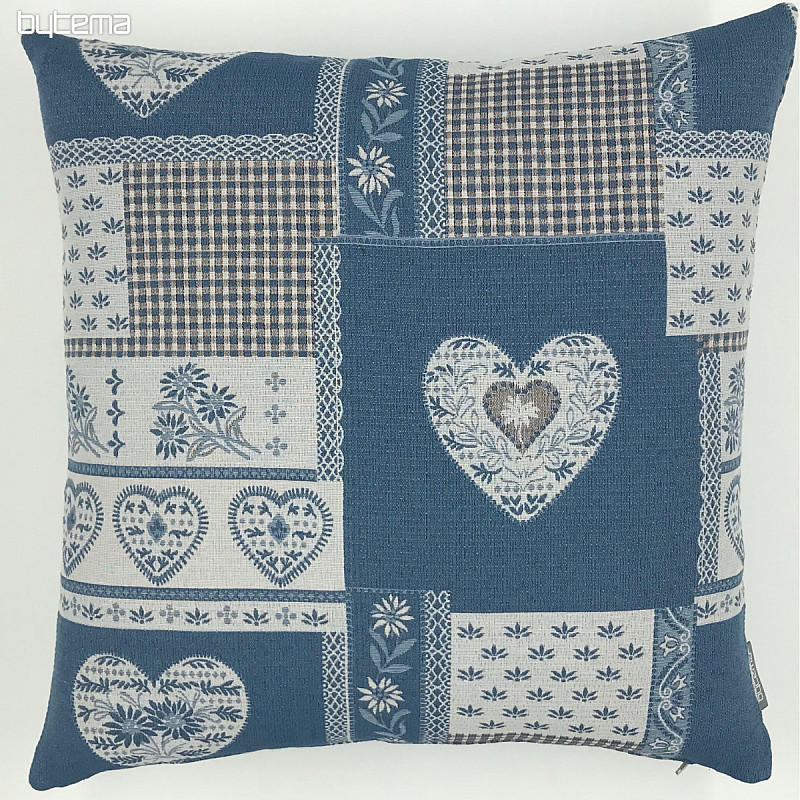 Gobelin-Dekokissen HERZ PATCHWORK grau-blau